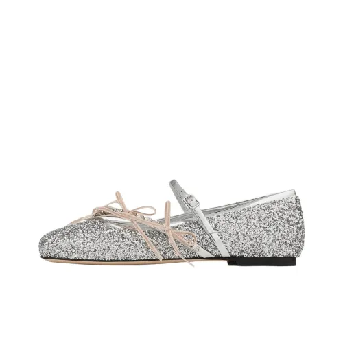 Jimmy Choo Loli Ballerina Flat Mary Jane Женские Серебряные