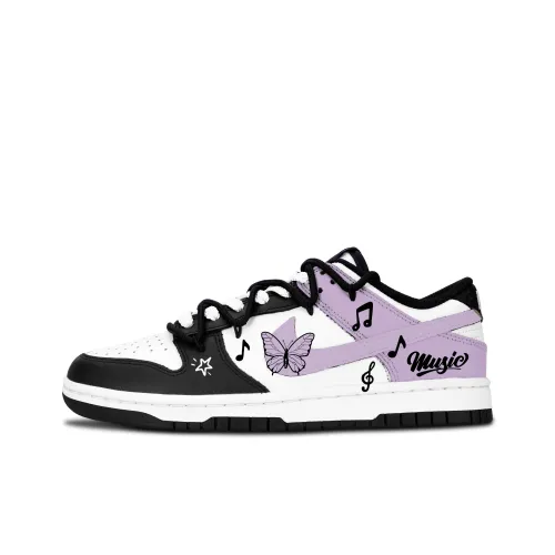 Nike Dunk Черный Белый Музыкальный Живой Устойчивый к истиранию Низкий Топ Скейтборд Кроссовки Унисекс Фиолетовый