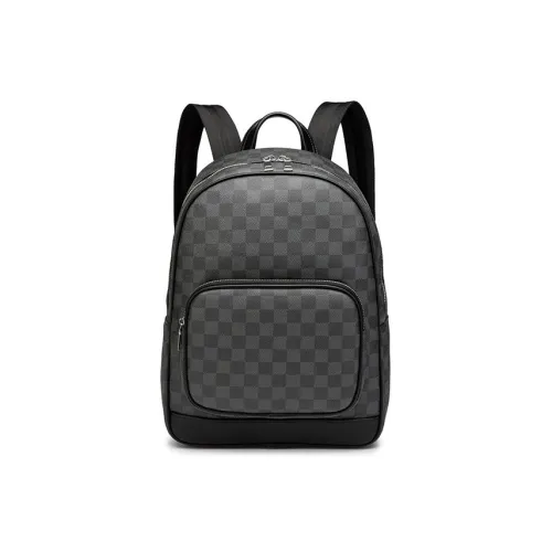 KONADCT Microfiber Leather Backpack Standard Men's Black Checkered