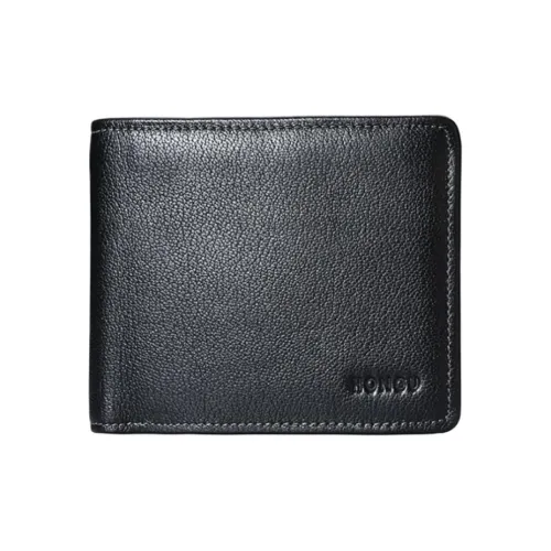 HONGU Кошелек из коровьей кожи Мужской Темно-черный