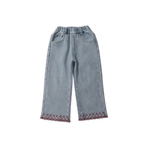 SHIBU Le Xiaoxia KZ55127 Передний и задний вышивка джинсы прямого кроя красного цвета с низом штанины дошкольные джинсы