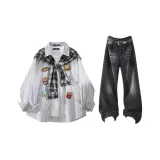 Чёрный Белый Полосы + Чёрный Серый Джинсы