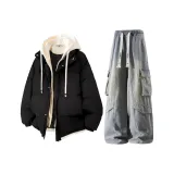 Чёрный топ + жёлтые грязные штаны