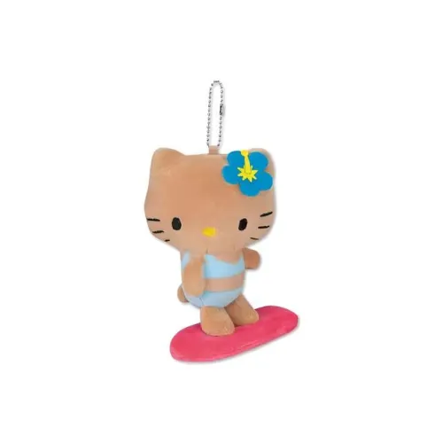 Санрио Hello Kitty Avail Collaboration 50th Anniversary Hawaii Черная кожа Кукла Плюшевая Подвеска 14 см Рекомендуемая высота