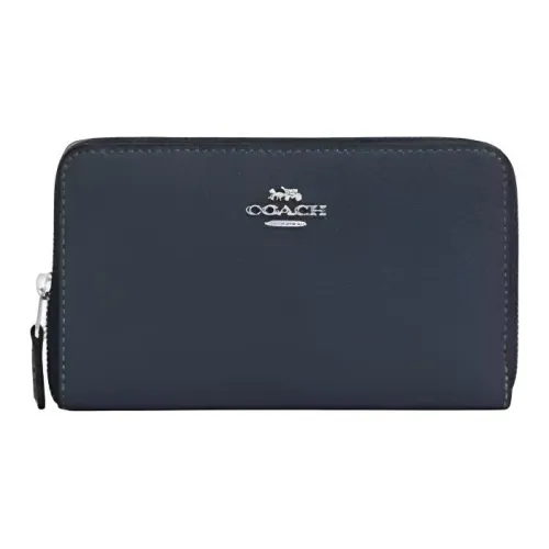 COACH Id Zip Wallet Кожаный клатч Кошелек Средний Женский Джинсовый синий
