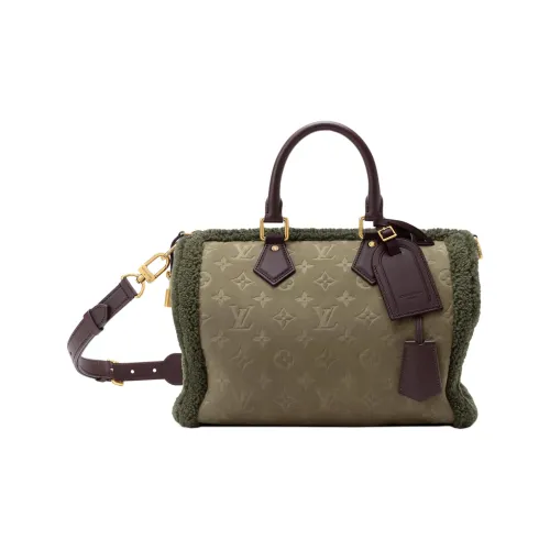 LOUIS VUITTON Speedy Замша Shearling Сумка 30 Мужская Хаки Зеленая