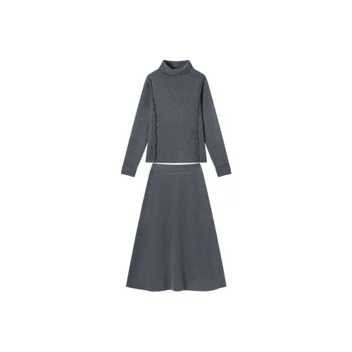 DIALOGUE Темный пыльно-серый женский комплект с юбкой