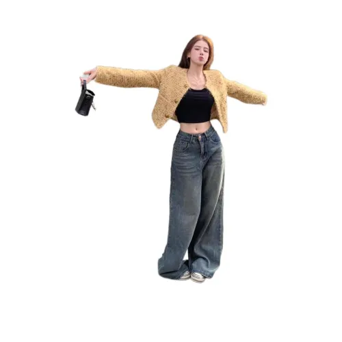 OURUOKE Желтое Женское Короткое Пальто