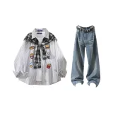 Чёрный Белый Полосы + Винтажный Синий Джинсы