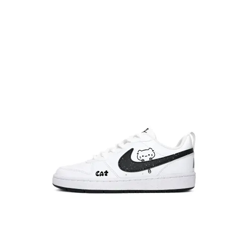 Nike Court Borough Cats and cats Устойчивые к истиранию Низкие Кроссовки для скейтбординга Черный Белый Детские