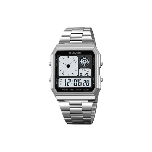 SKMEI Электронный механизм нержавеющая сталь ремешок мужские часы белый циферблат