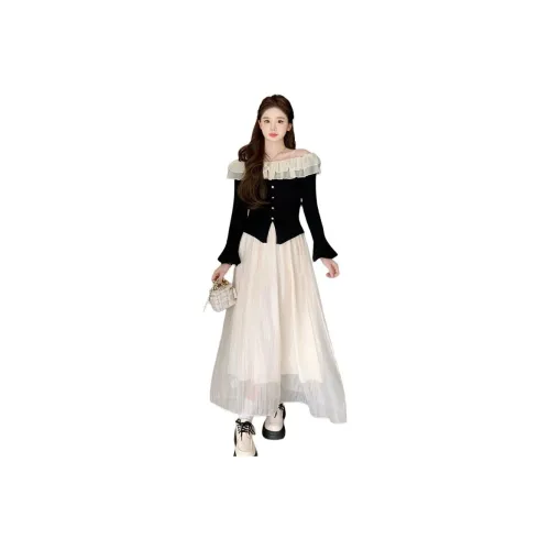 OURUOKE Длинное платье с длинными рукавами женское