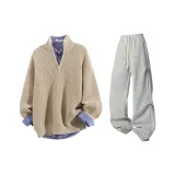 Молочно-чайный абрикосовый топ + вересковые серые штаны