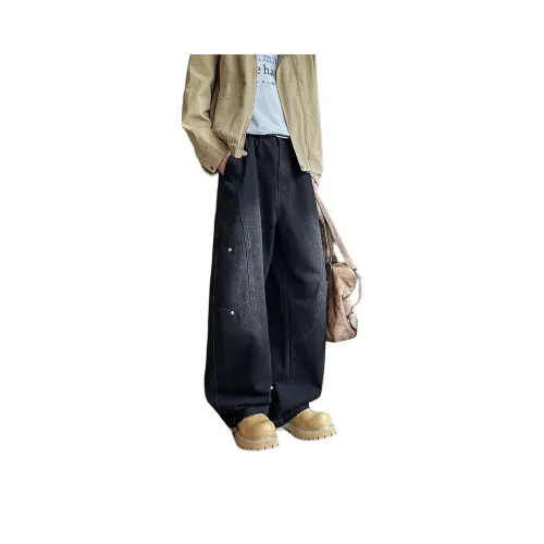 RUXU Черные джинсы с флисовой подкладкой для мужчин