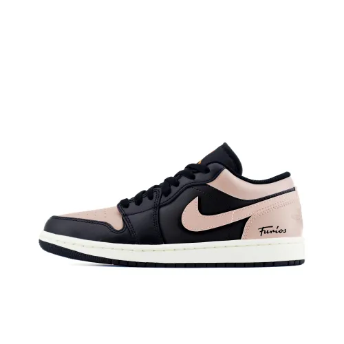 Jordan Air Jordan 1 LOW Устойчивый к абразиву Противоскользящий Низкий Топ Детские Баскетбольные кроссовки Черные Подростки