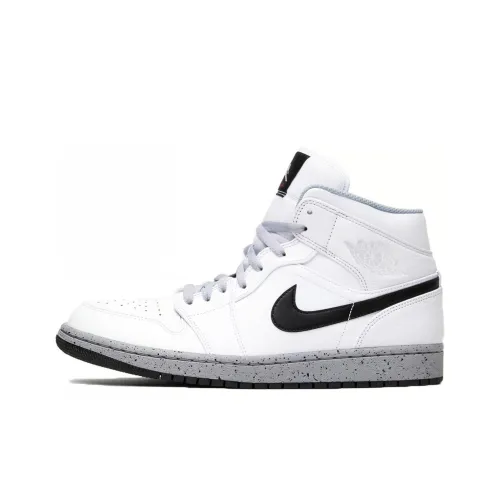 Jordan Air Jordan 1 MID Белый цвет цемента Нескользящий Легкий MID Топ Винтажные баскетбольные кроссовки Мужской Белый цвет цемента