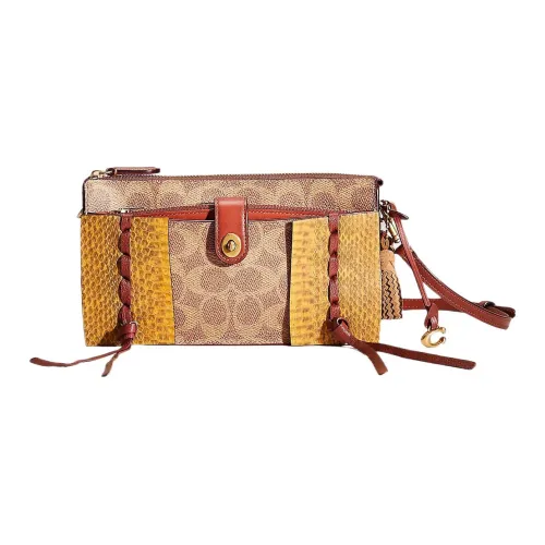 COACH NOA POP Up Холст и Кожа Сумка через плечо Маленькая Женская Латунь и Коричневый и Ржаво-Красный