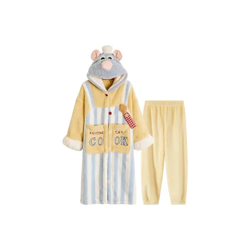 XIAOLIZI Cooking Мышка King Sleep Robe+Pants Women's Pajama Sets