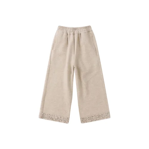 SHIBU Cute Beauty KM608 Трикотажная ткань Утолщенные и с флисовой подкладкой Брюки прямого кроя Бежево-желтые Предшкольные Тренировочные штаны