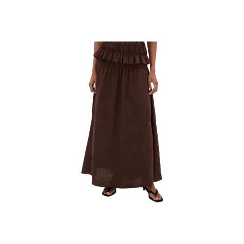DISSH Какао Linen Shirred Midi Skirt Casual Long Skirt Women's