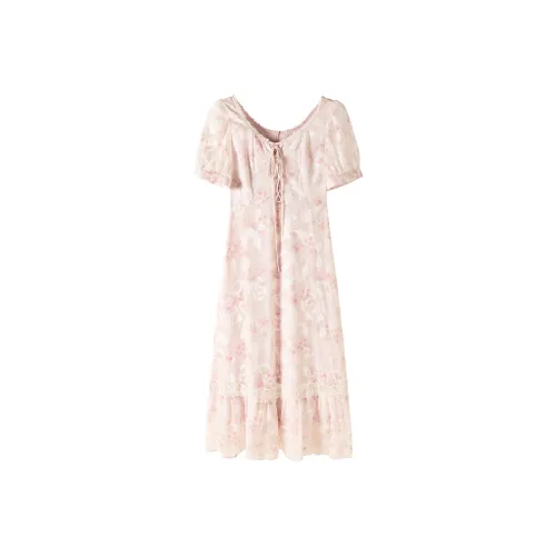 Розовые цветочные женские короткие платья с короткими рукавами