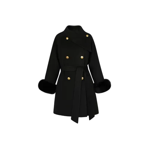 IWZI Французский Ожерелье-чокер Черное Женское Пальто