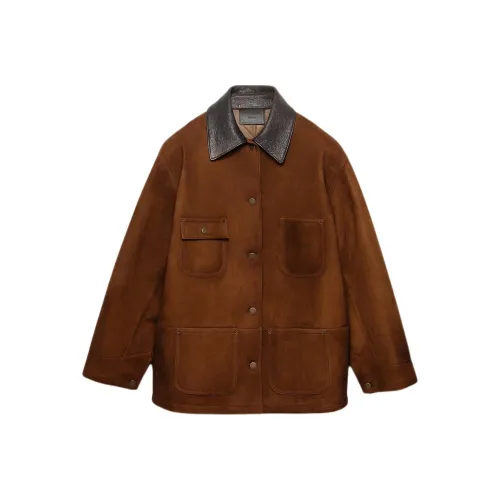 PRADA Какао-коричневые Женские Кожаные Куртки