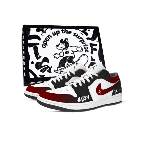 Jordan Air Jordan 1 Wave Laughter Box Abrasion-resistant Low Top Vintage Basketball Shoes Unisex Black Red White Джордан Эйр Джордан 1 Волна Laughter Коробка Устойчивая к истиранию Низкий Топ Винтажные Баскетбольные Кроссовки Унисекс Черный Красный Белый