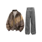 Кофейная куртка + серые штаны