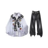 Синий Белый Полосы + Черный Серый Джинсы