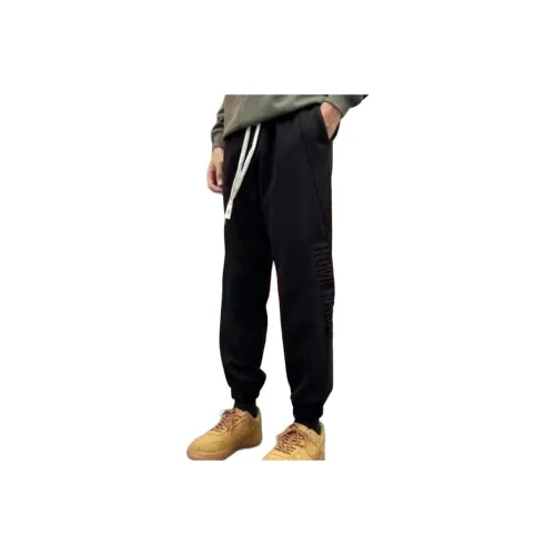 PLQV Черный [С флисовой подкладкой и утолщенный] Мужские Повседневные Штаны