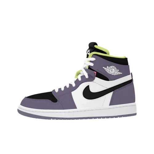 Jordan Air Jordan 1 Zoom Comfort Shock Absorbers Slip-resistant High Top Vintage Basketball Shoes Men's White Purple