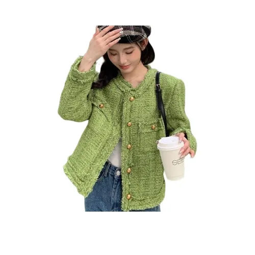 OURUOKE Зеленое Женское Короткое Пальто