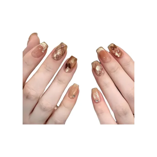 T Z Винтаж Французский Клетчатый Cut Out Бабочка False Nail MID Длина Укороченный Телесный Румяна Stain Блестки