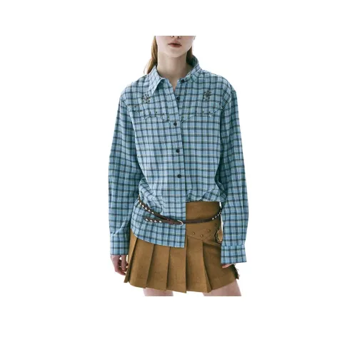 MARDI MERCREDI Fw25 WESTERN Рубашки GLEN CHECK Шипы_Синий Рубашка Женские