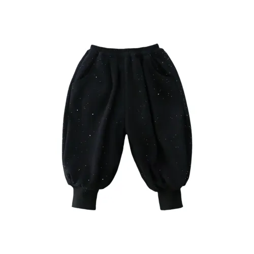 SHIBU Hanzi Одежда Блестки Кролик С флисовой подкладкой Брюки Черный Предшкольные Тренировочные брюки