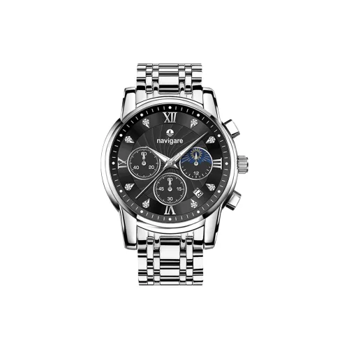 NAVIGARE Кварцевый механизм стальной ремешок мужские часы черный циферблат