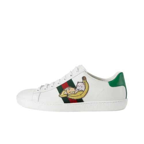 GUCCI x Bananya Ace Low Топ Стильные Скейтбординги Мужской Белый