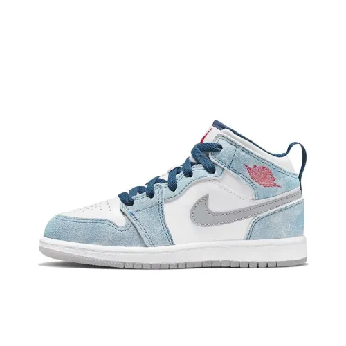 Jordan Air Jordan 1 MID SE High Топ Винтажные баскетбольные кроссовки Унисекс Белый Синий
