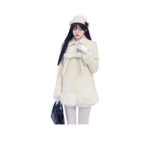 OURUOKE Белый Женский Короткий Пальто