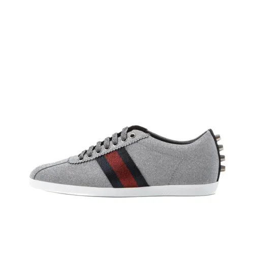 GUCCI Web Low Топ Стильные Скейтбординги Женские Серебряные Серые