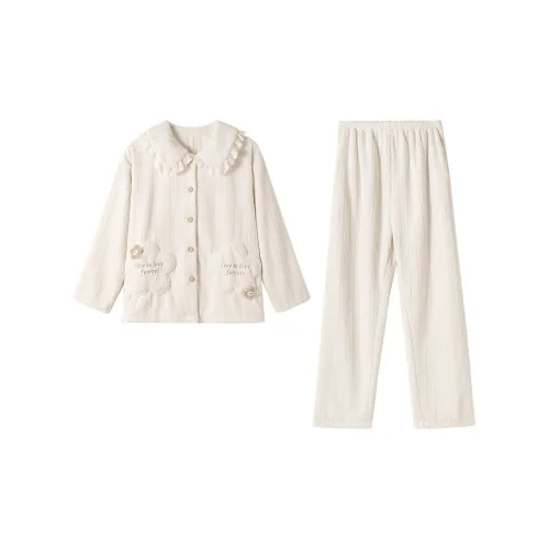 XIAFENYAN Бежевый Абрикос Женские Пижамные Комплекты