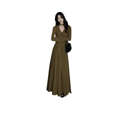 OURUOKE Длинное платье с длинными рукавами женское