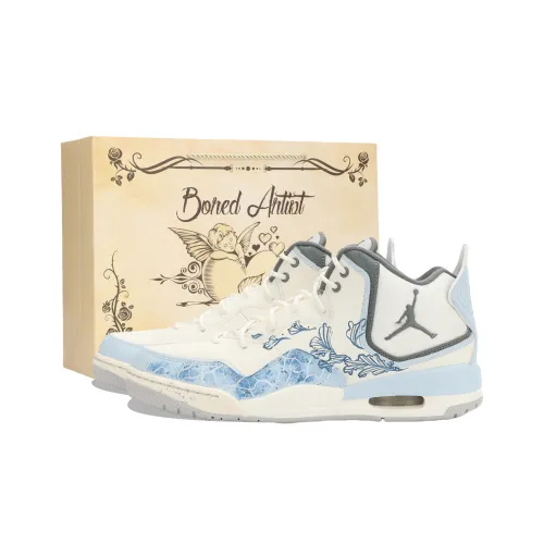 Джордан Courtside 23 JIANG Immersed Луна Амортизация Износостойкий MID Топ Винтажные баскетбольные кроссовки Унисекс Белый Синий