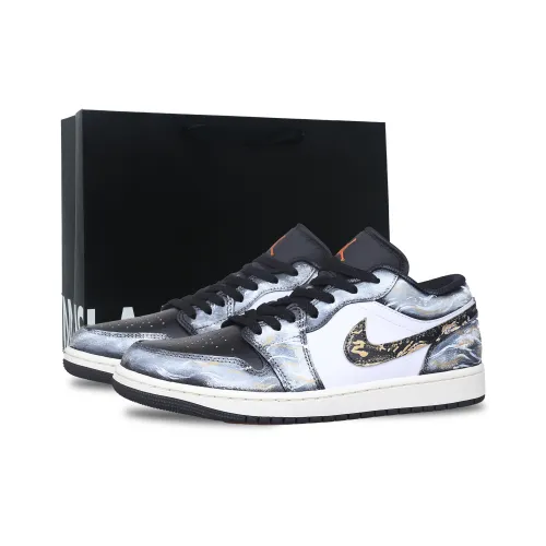 Jordan Air Jordan 1 Амортизация Поддержка Низкий Верх Винтажные Баскетбольные Кроссовки Унисекс Черный Золото