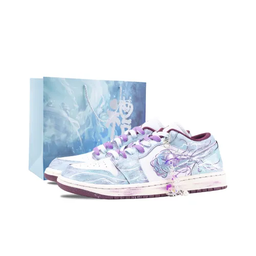 Jordan Air Jordan 1 Летняя ночь Dream Амортизация Винтажные баскетбольные кроссовки Унисекс Белый фиолетовый