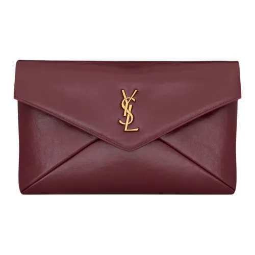 SAINT LAURENT Кожа Клатч Большой Женский Темный Камень Красный