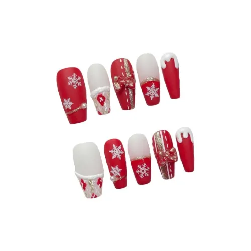 Rui Jin Осветляющий Атмосфера Весенний Летний Handcrafted False Nail MID Длина Красный Градиент Однотонный 24 мм