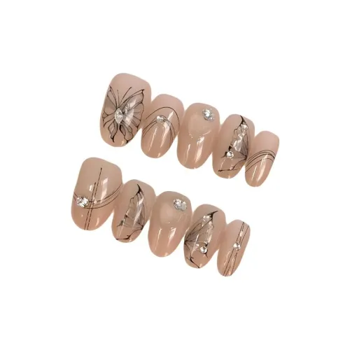 T Z Китайский стиль Бабочка Кошачий глаз False Nail Миндаль Средний балерина Овал Укороченный Телесный Однотонный Новый китайский стиль