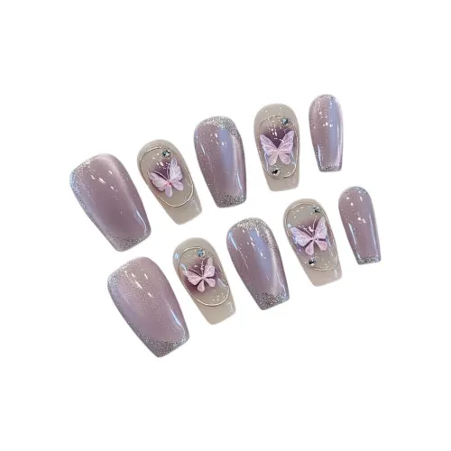 KDOW Позолоченный Бабочка Handcrafted False Nail Art Патч Короткий LADDER Фиолетовые оттенки Градиентный Кошачий глаз